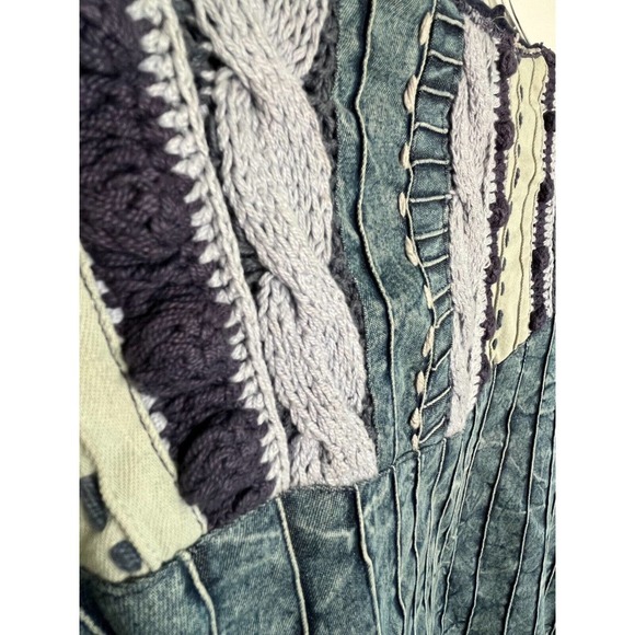 Coldwater Creek Women's Jacket Size XL Crochet Denim Boho Indigo Patchwork Y2K - Picture 13 of 15
